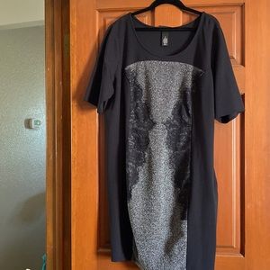 Lane Bryant Black Panel Front Dress with Lace Overlay-Size 18